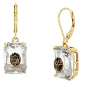 Kurt Geiger Clear Crystal Drop Earrings with Gold Accents in a dust bag